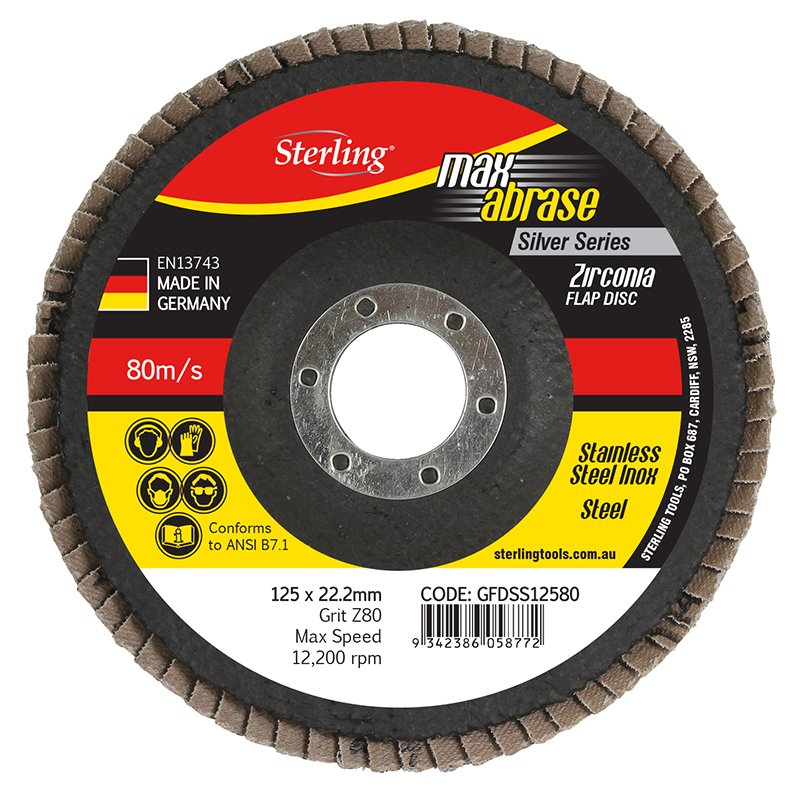 Maxabrase Flap Disc Silver Inox-Stainless 125mm x ZK40 Grit
